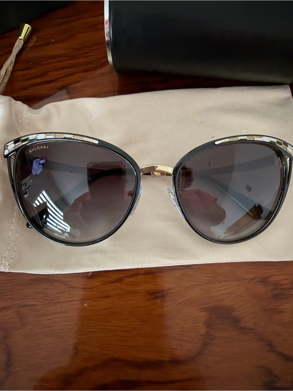 Bulgari Black and Gold Cat-Eye Women's Sunglasses - Picture 12 of 12